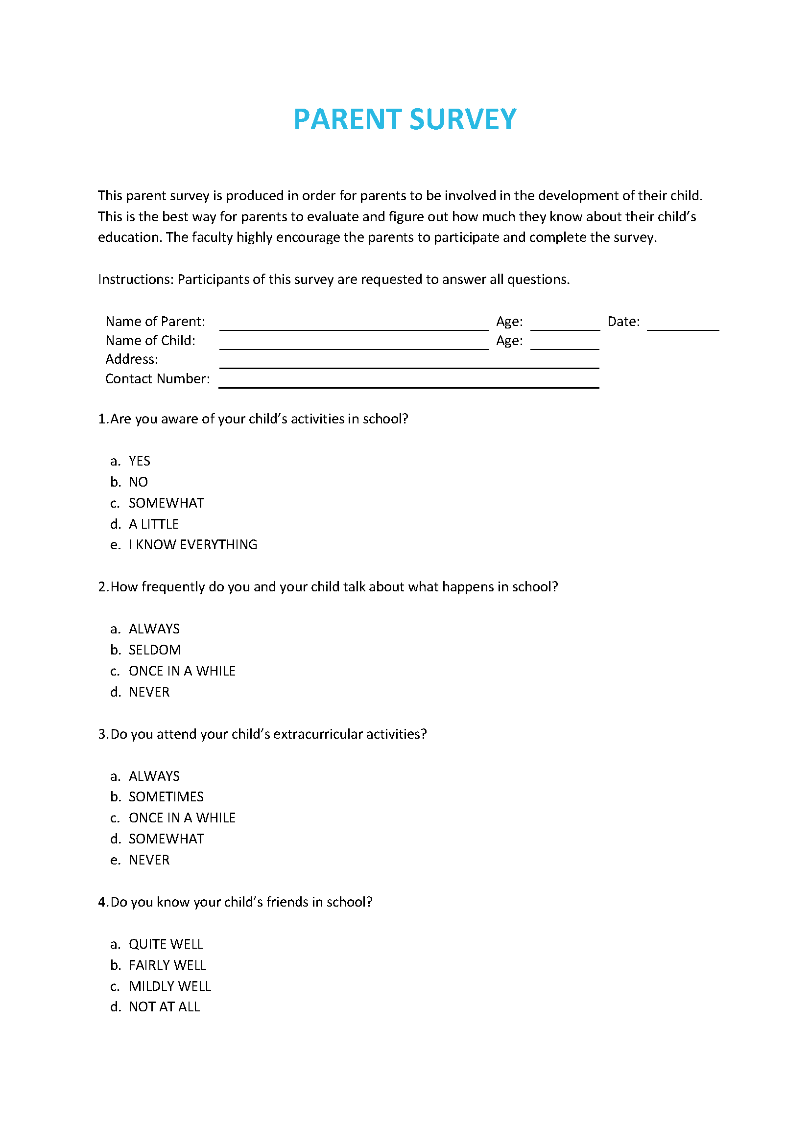 Parent survey template